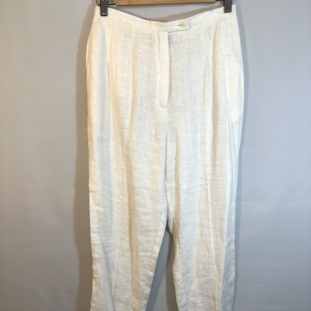 Harve Benard Womens Petite Size 8P 100% Linen Pants White Pockets Zipper Button